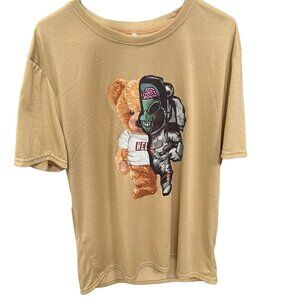 Shein Mens Shirt XXL Beige Mechanical Bear TShirt Crew Neck‎